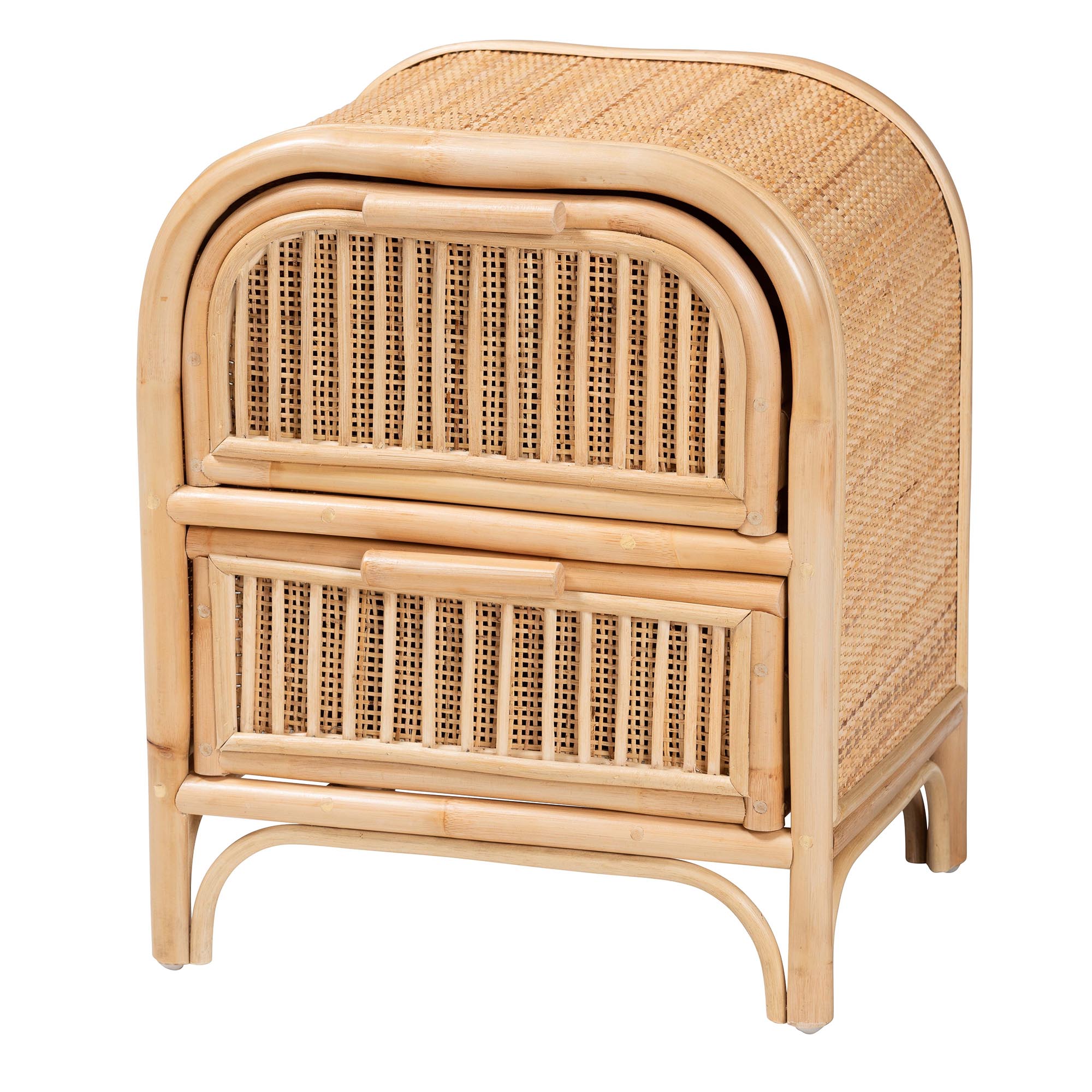 bali & pari Adrika Bohemian Natural Rattan 2-Drawer Nightstand
